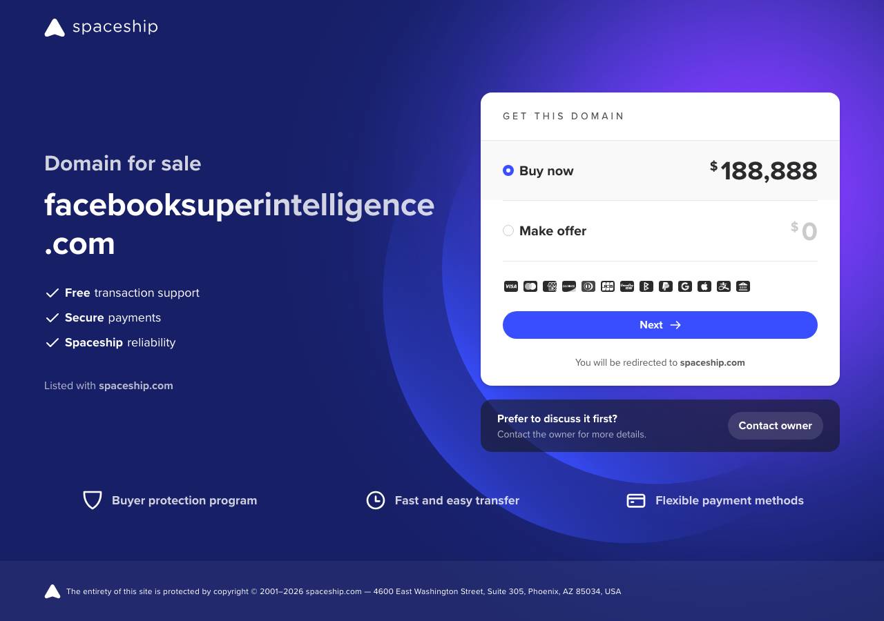Screenshot of facebooksuperintelligence.com taken by the zone census on 2026-10-01