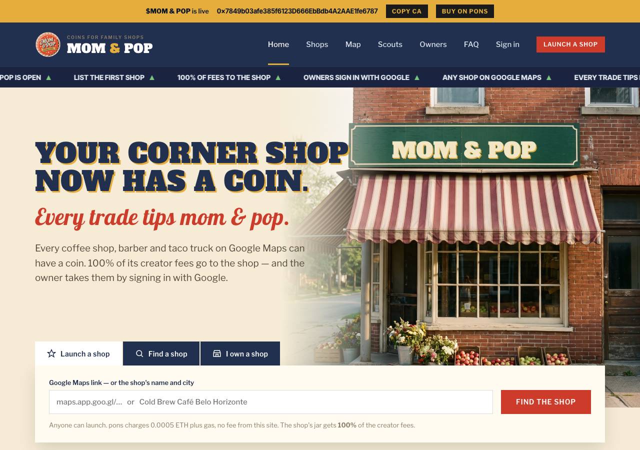 Screenshot of momandpop.fun taken by the zone census on 2026-10-01