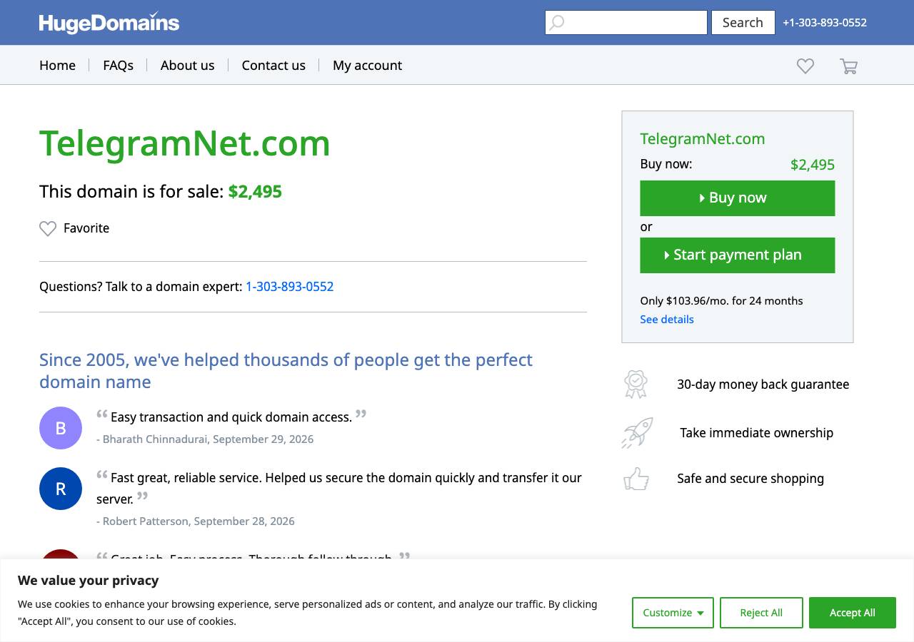 Screenshot of telegramnet.com taken by the zone census on 2026-10-01