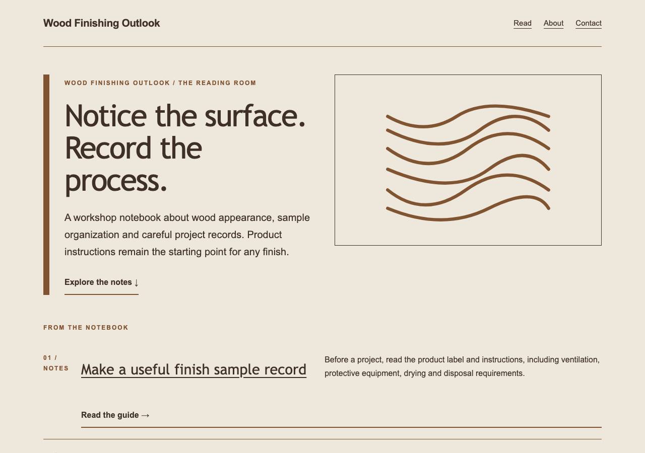 Screenshot of woodfinishingoutlook.com taken by the zone census on 2026-10-01