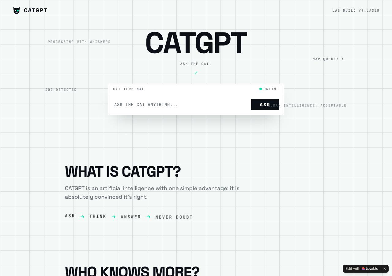 Screenshot of catgpt.lol taken by the zone census on 2026-10-02