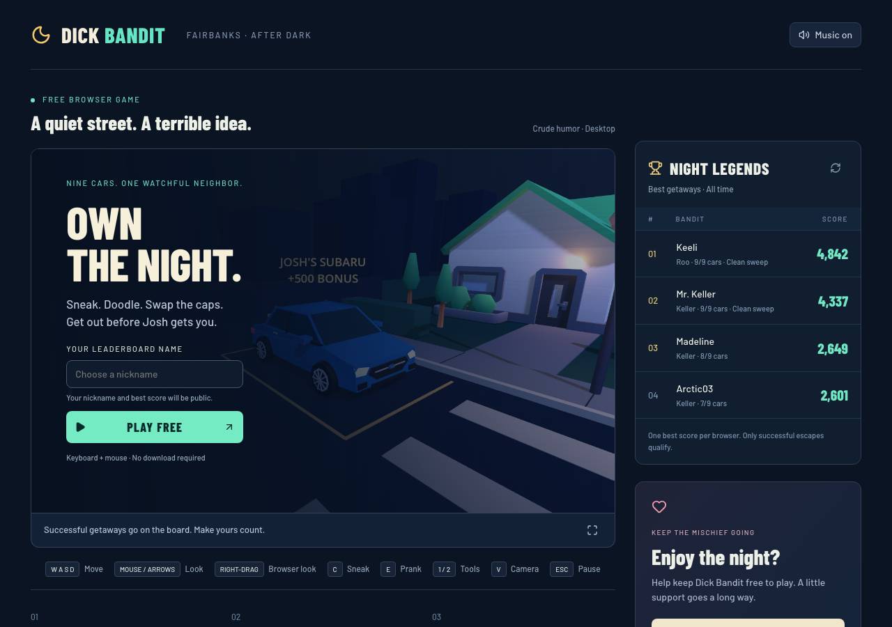 Screenshot of dickbanditthegame.com taken by the zone census on 2026-10-02