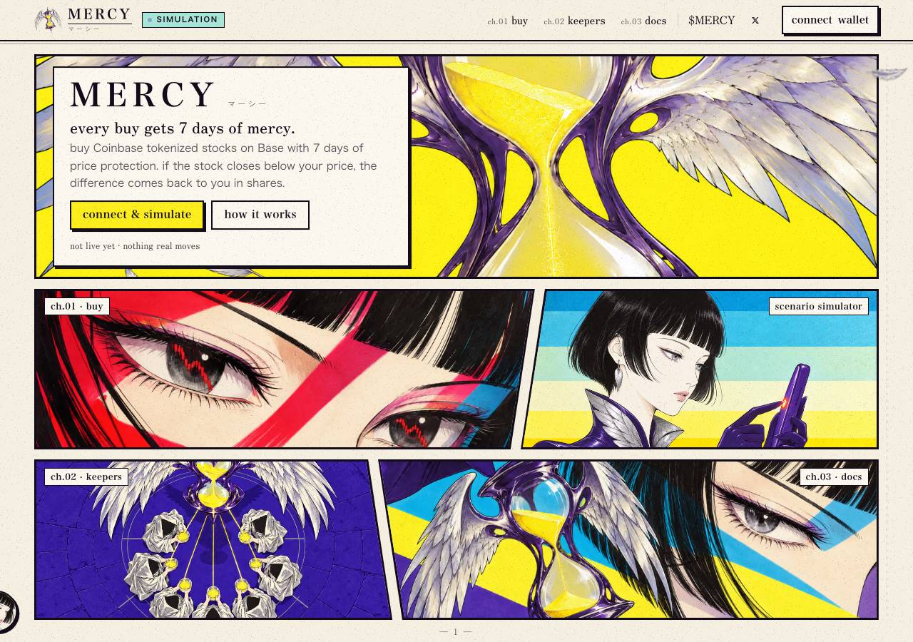 Screenshot of mercy.markets taken by the zone census on 2026-10-02