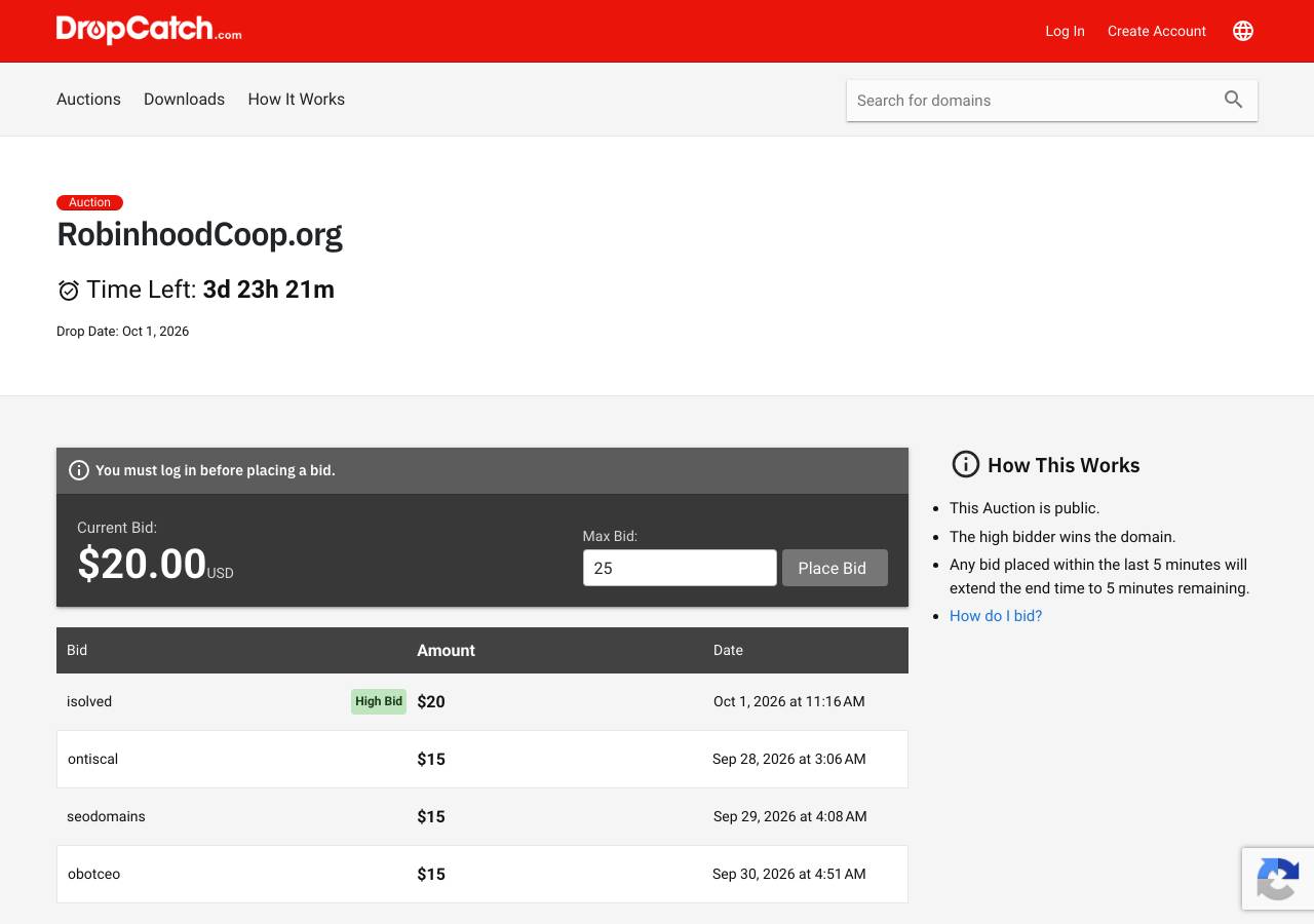 Screenshot of robinhoodcoop.org taken by the zone census on 2026-10-02