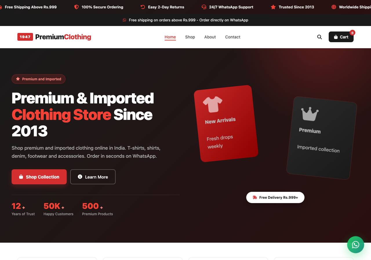 Screenshot of 1947premiumclothing.store taken by the zone census on 2026-10-03