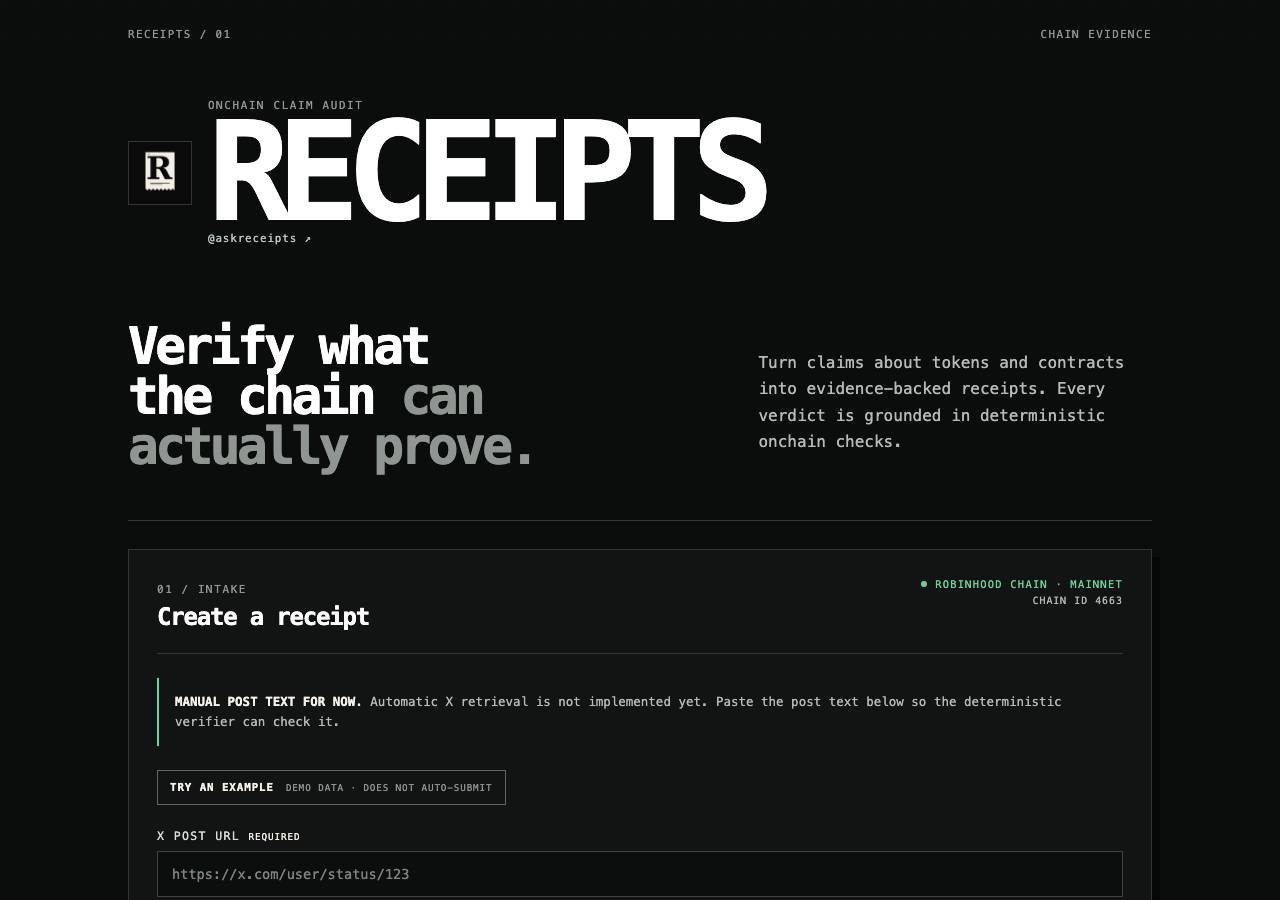 Screenshot of askreceipts.xyz taken by the zone census on 2026-10-03
