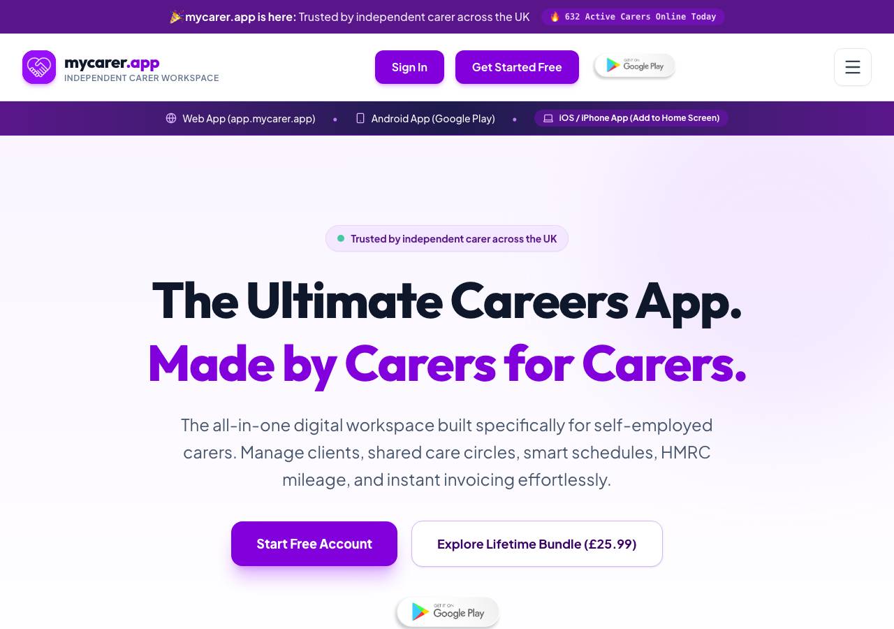 Screenshot of mycarer.app taken by the zone census on 2026-10-03