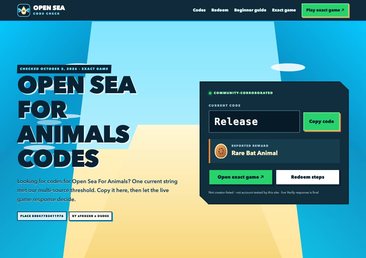 Screenshot of openseaforanimalscode.wiki taken by the zone census on 2026-10-03