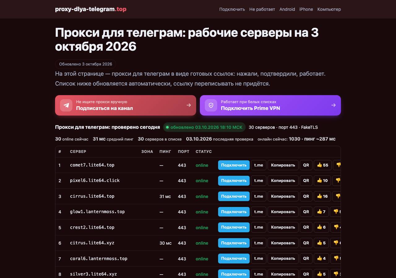 Screenshot of proxy-dlya-telegram.top taken by the zone census on 2026-10-03