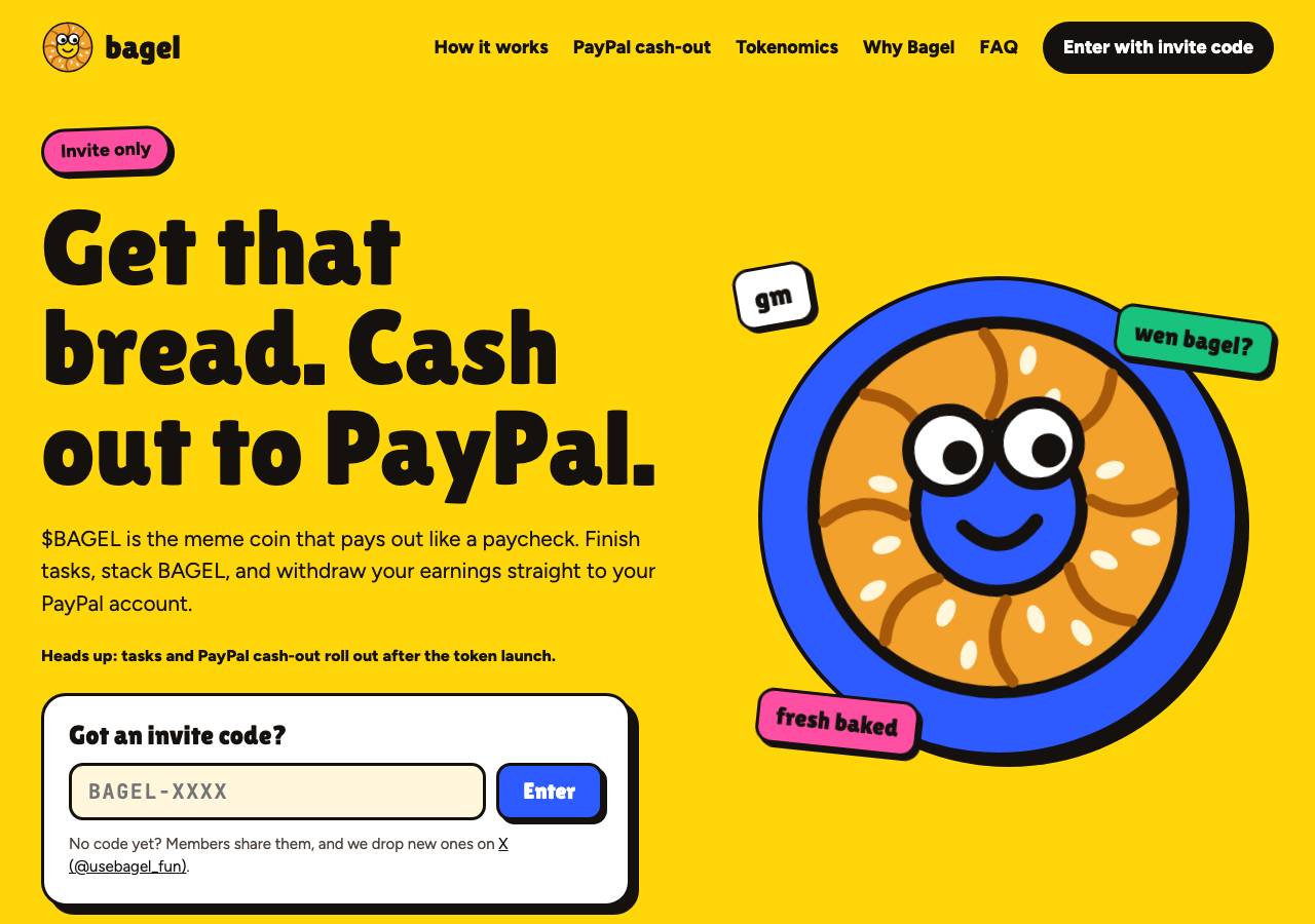 Screenshot of usebagel.fun taken by the zone census on 2026-10-03