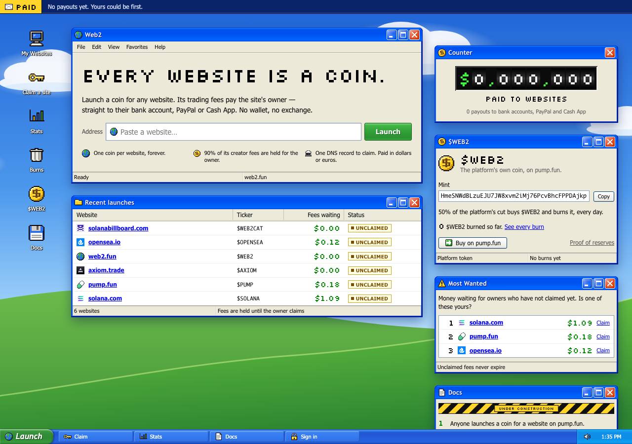 Screenshot of web2.fun taken by the zone census on 2026-10-03