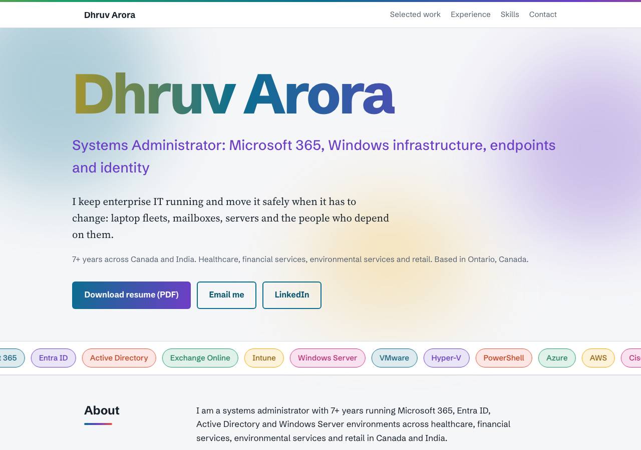 Screenshot of dhruvarora.tech taken by the zone census on 2026-10-04