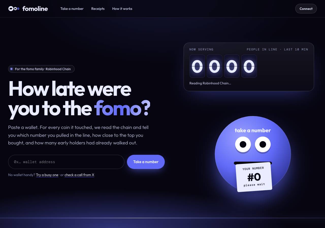 Screenshot of fomoline.fun taken by the zone census on 2026-10-04