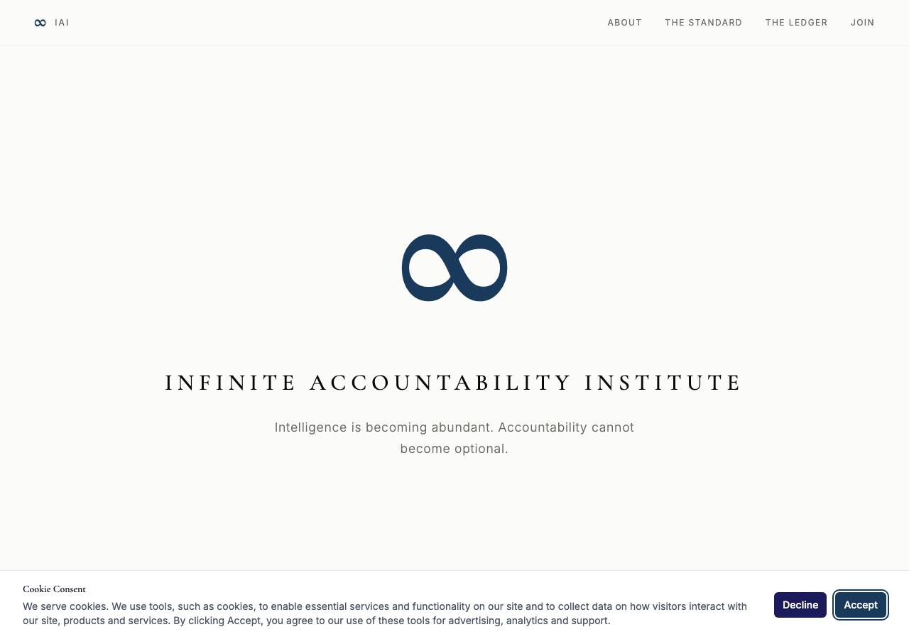 Screenshot of infiniteaccountabilityinstitute.com taken by the zone census on 2026-10-04