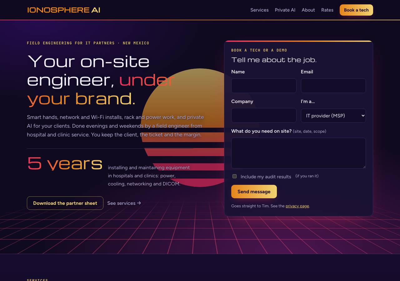 Screenshot of ionosphereai.com taken by the zone census on 2026-10-05
