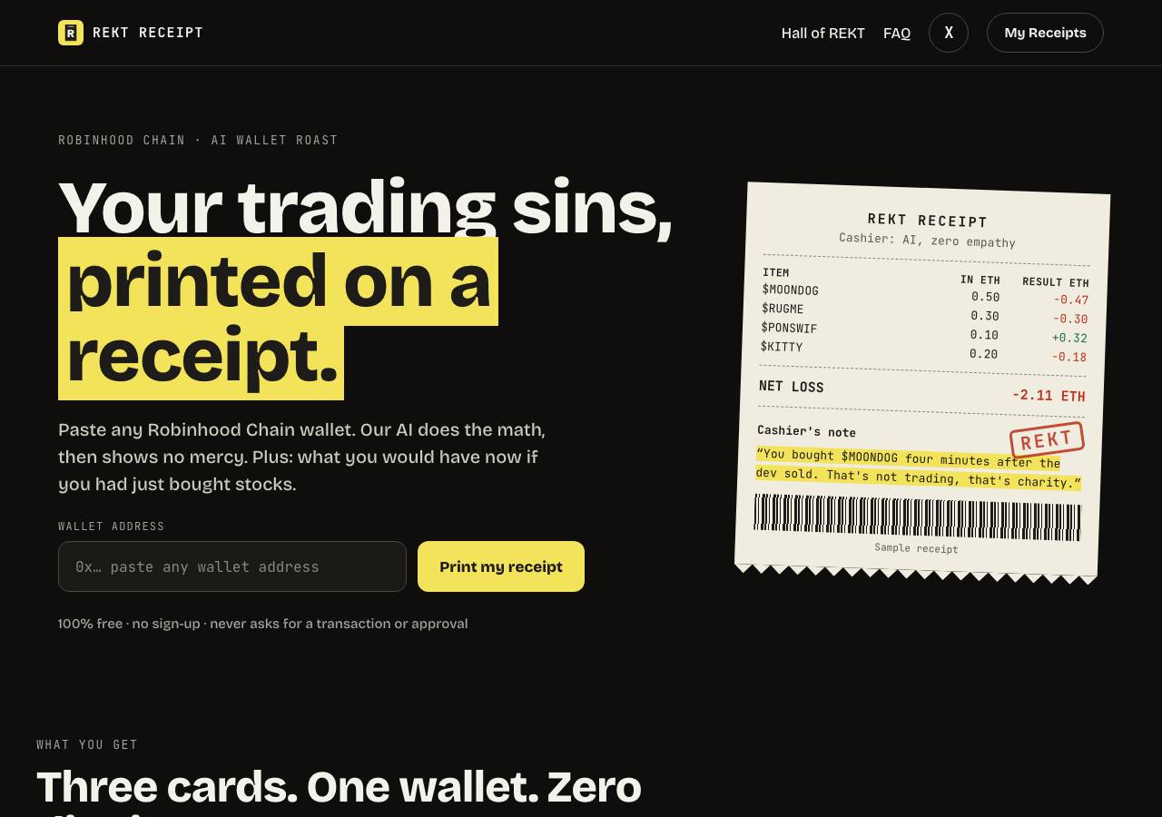 Screenshot of rektreceipt.fun taken by the zone census on 2026-10-05