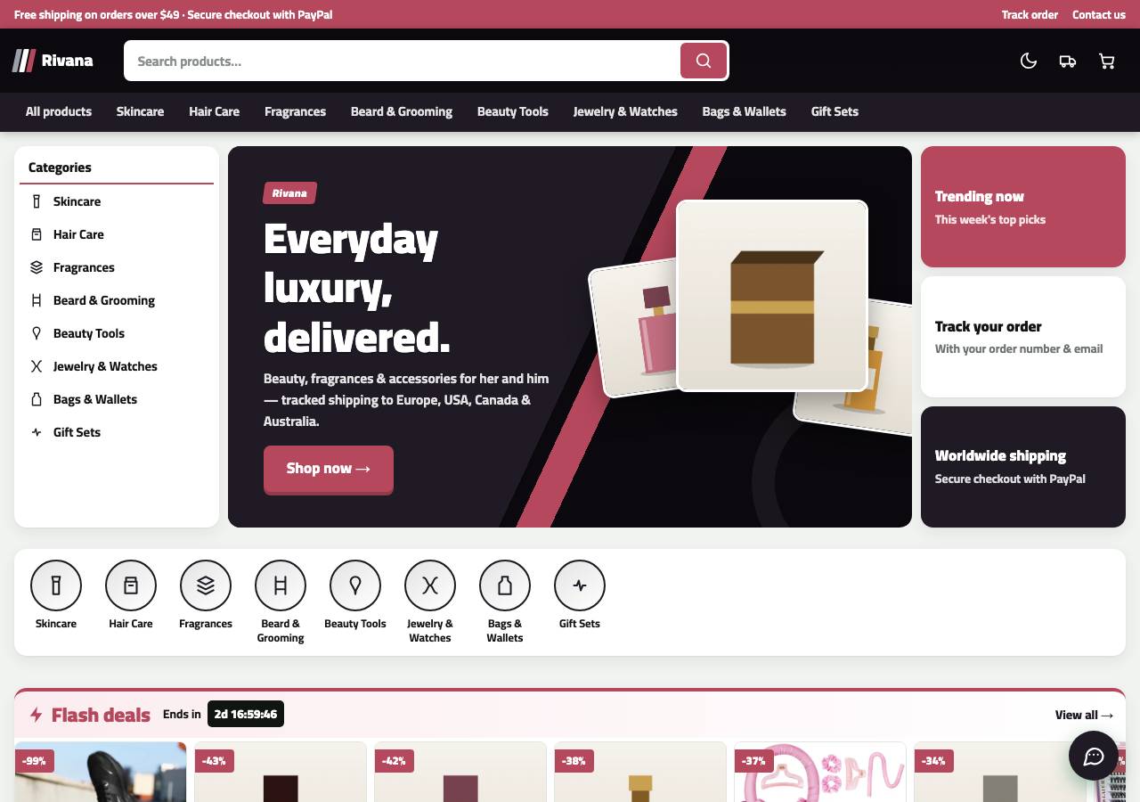 Screenshot of rivana.shop taken by the zone census on 2026-10-05