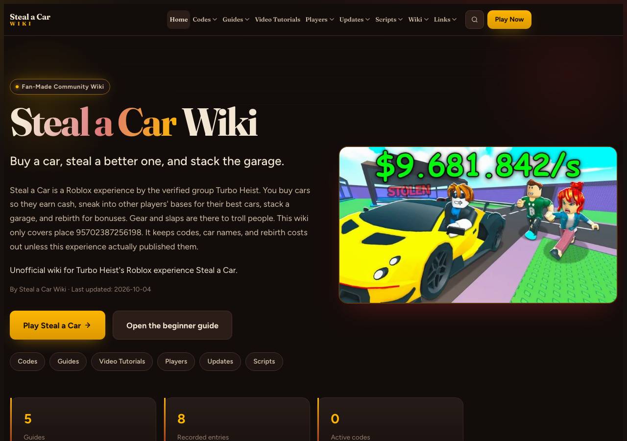 Screenshot of stealacar-roblox.wiki taken by the zone census on 2026-10-05