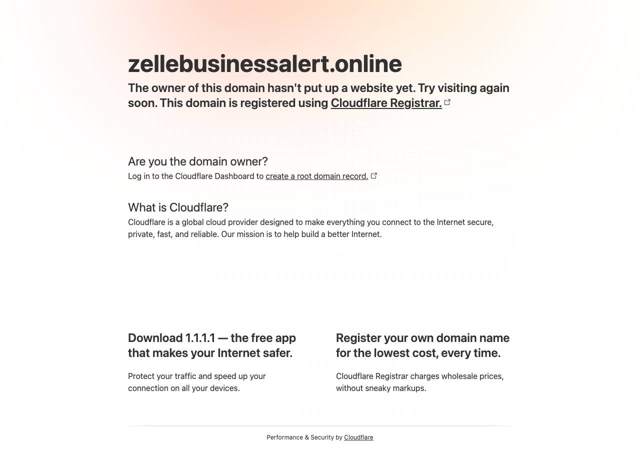 Screenshot of zellebusinessalert.online taken by the zone census on 2026-10-05