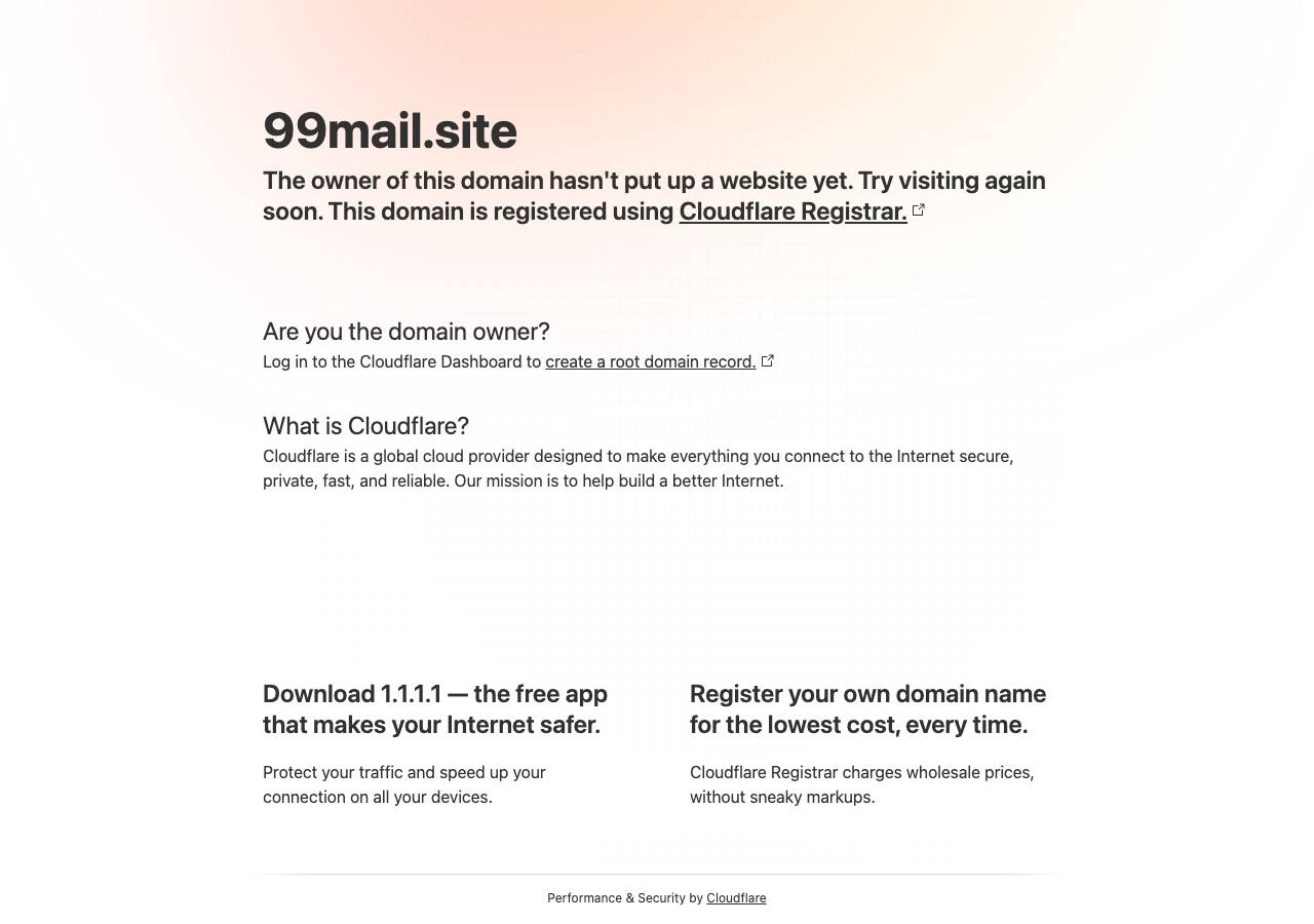 Screenshot of 99mail.site taken by the zone census on 2026-10-06