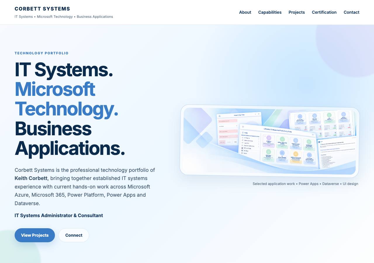 Screenshot of corbettsystems.studio taken by the zone census on 2026-10-07