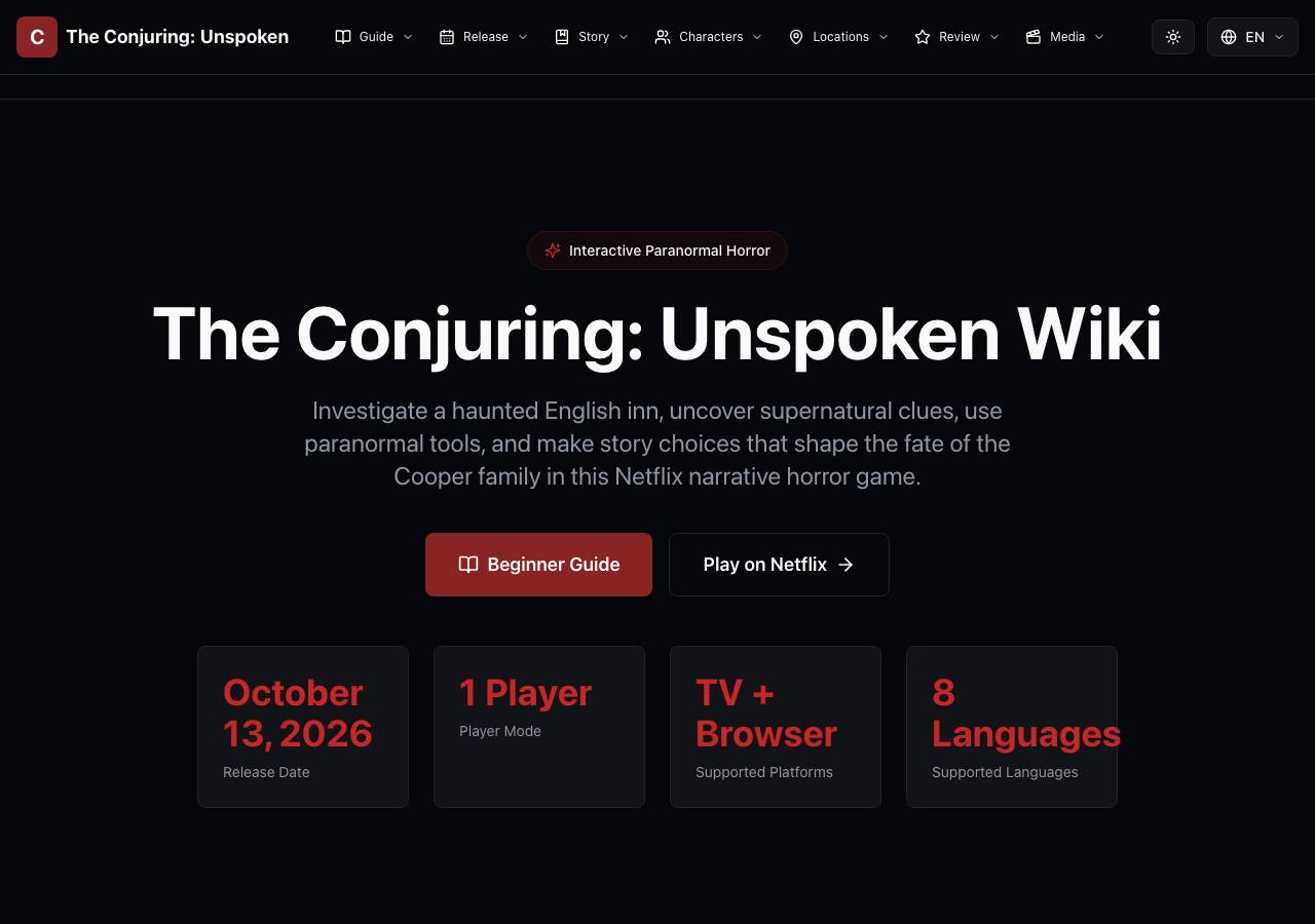 Screenshot of theconjuringunspoken.wiki taken by the zone census on 2026-10-07
