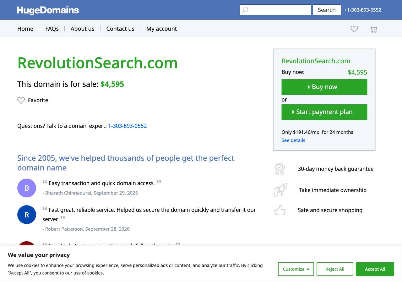 Screenshot of revolutionsearch.com taken by the zone census on 2026-10-08