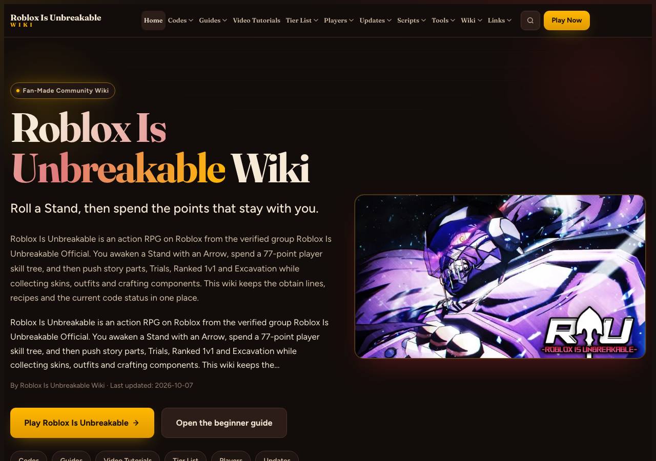 Screenshot of robloxisunbreakable-wiki.wiki taken by the zone census on 2026-10-08