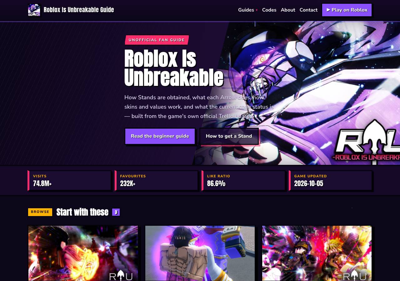 Screenshot of robloxisunbreakable.wiki taken by the zone census on 2026-10-08