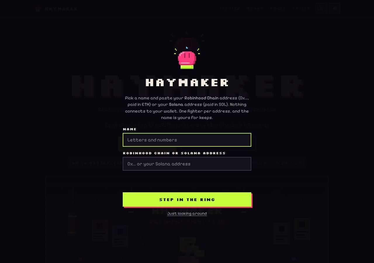 Screenshot of haymakerdot.fun taken by the zone census on 2026-10-10