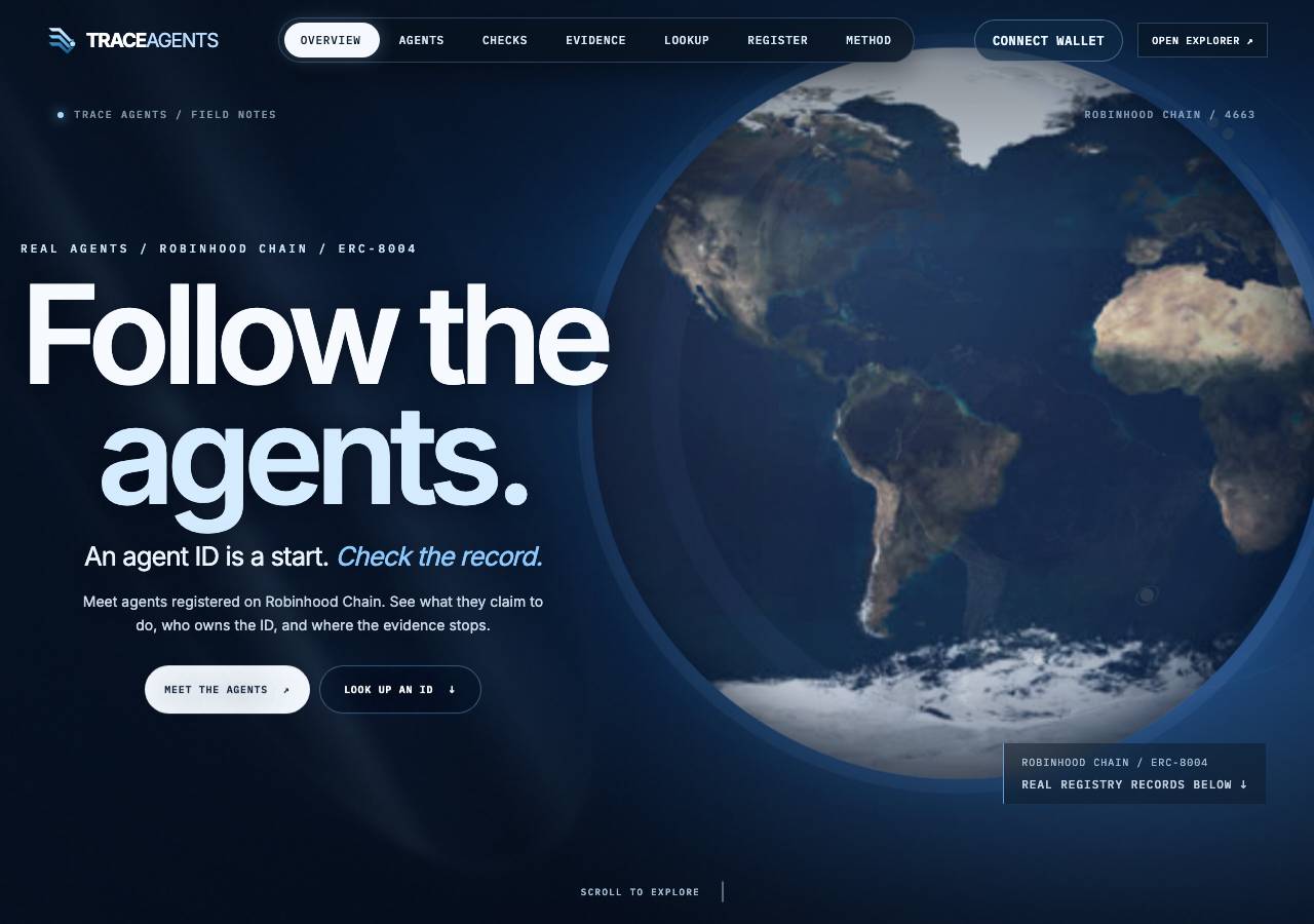 Screenshot of traceagents.fun taken by the zone census on 2026-10-10