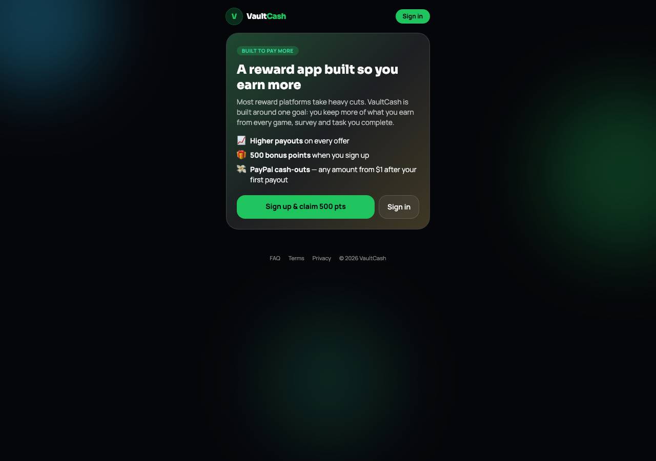 Screenshot of vaultcash.live taken by the zone census on 2026-10-10