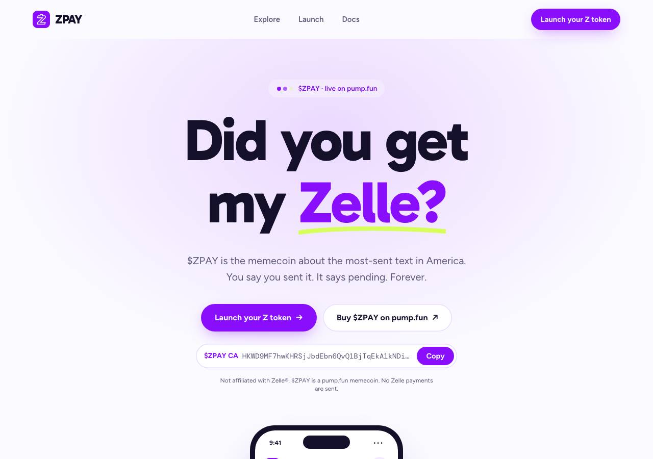 Screenshot of zellepay.fun taken by the zone census on 2026-10-10