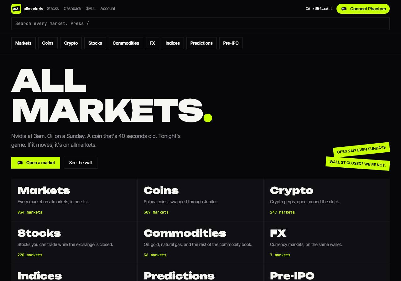 Screenshot of allmarkets.fun taken by the zone census on 2026-10-13