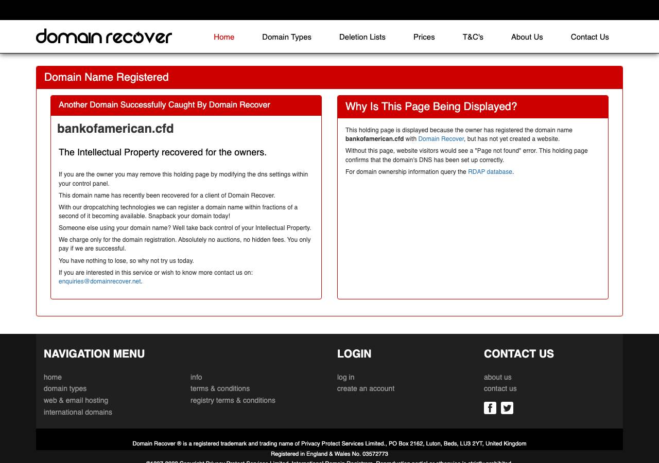 Screenshot of bankofamerican.cfd taken by the zone census on 2026-10-13