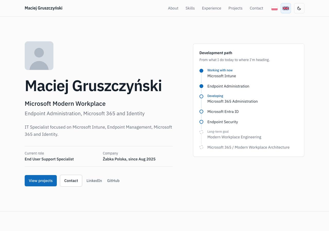Screenshot of maciejgruszczynski.dev taken by the zone census on 2026-10-13