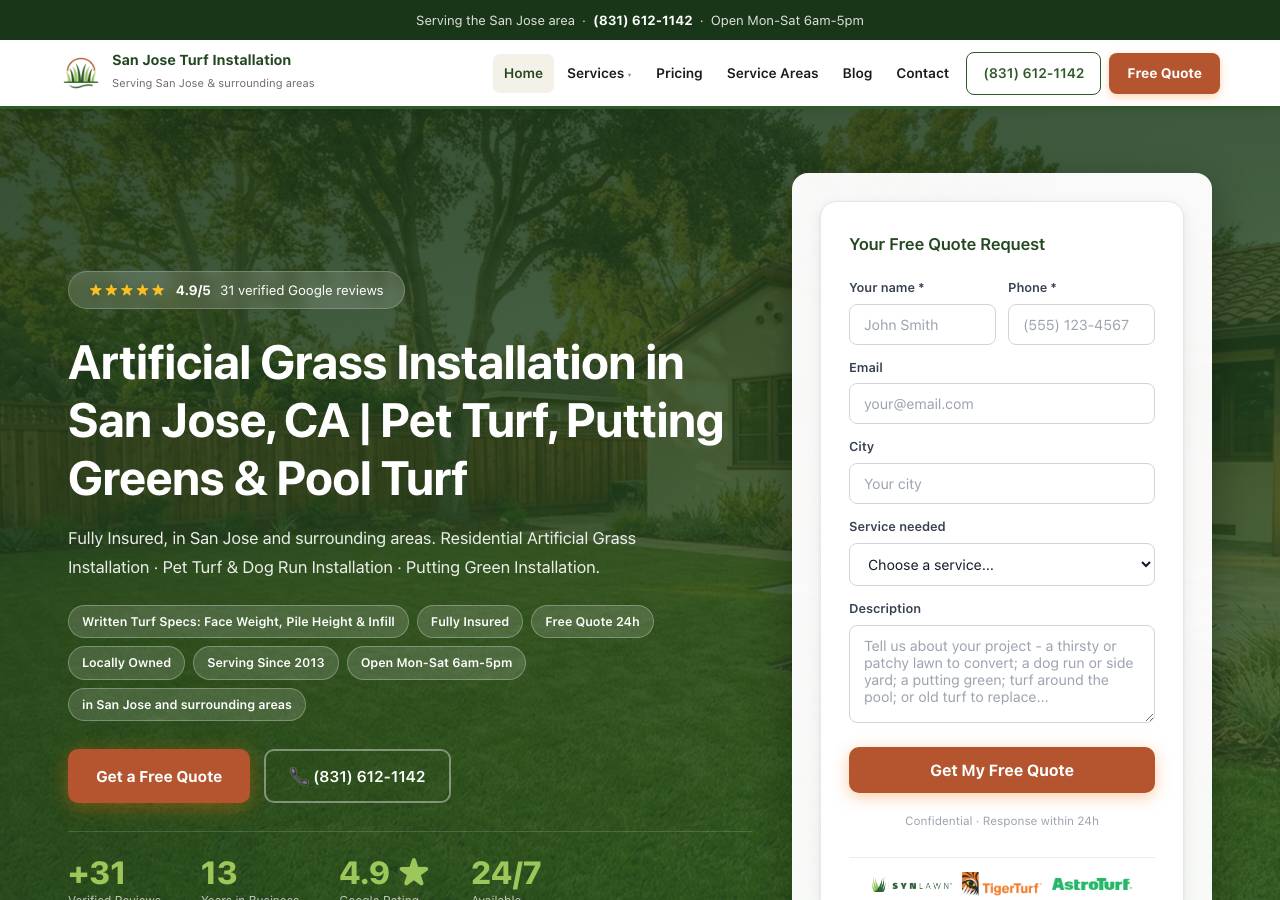 Screenshot of san-jose-turf-installation.com taken by the zone census on 2026-10-13