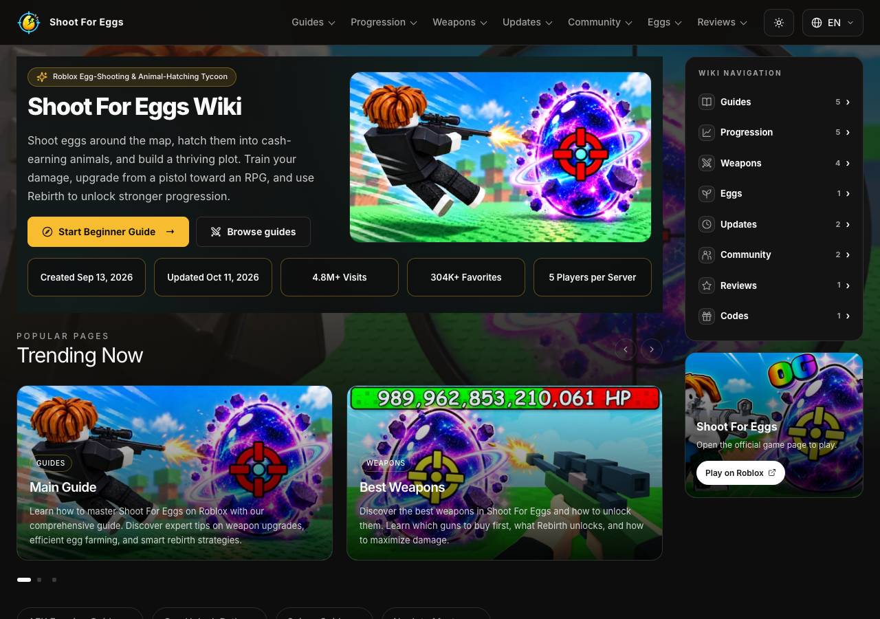 Screenshot of shootforeggsroblox.wiki taken by the zone census on 2026-10-13