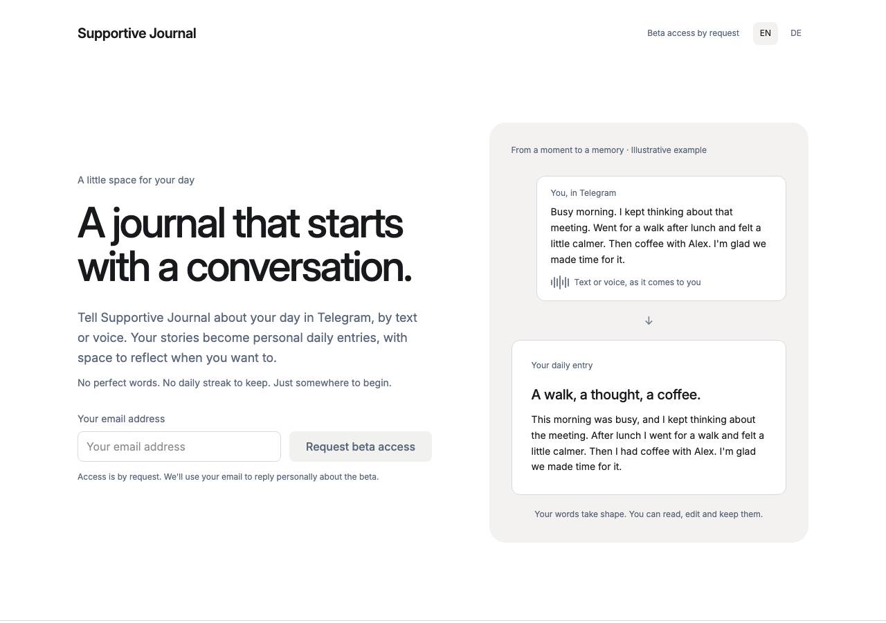 Screenshot of supportivejournal.com taken by the zone census on 2026-10-13