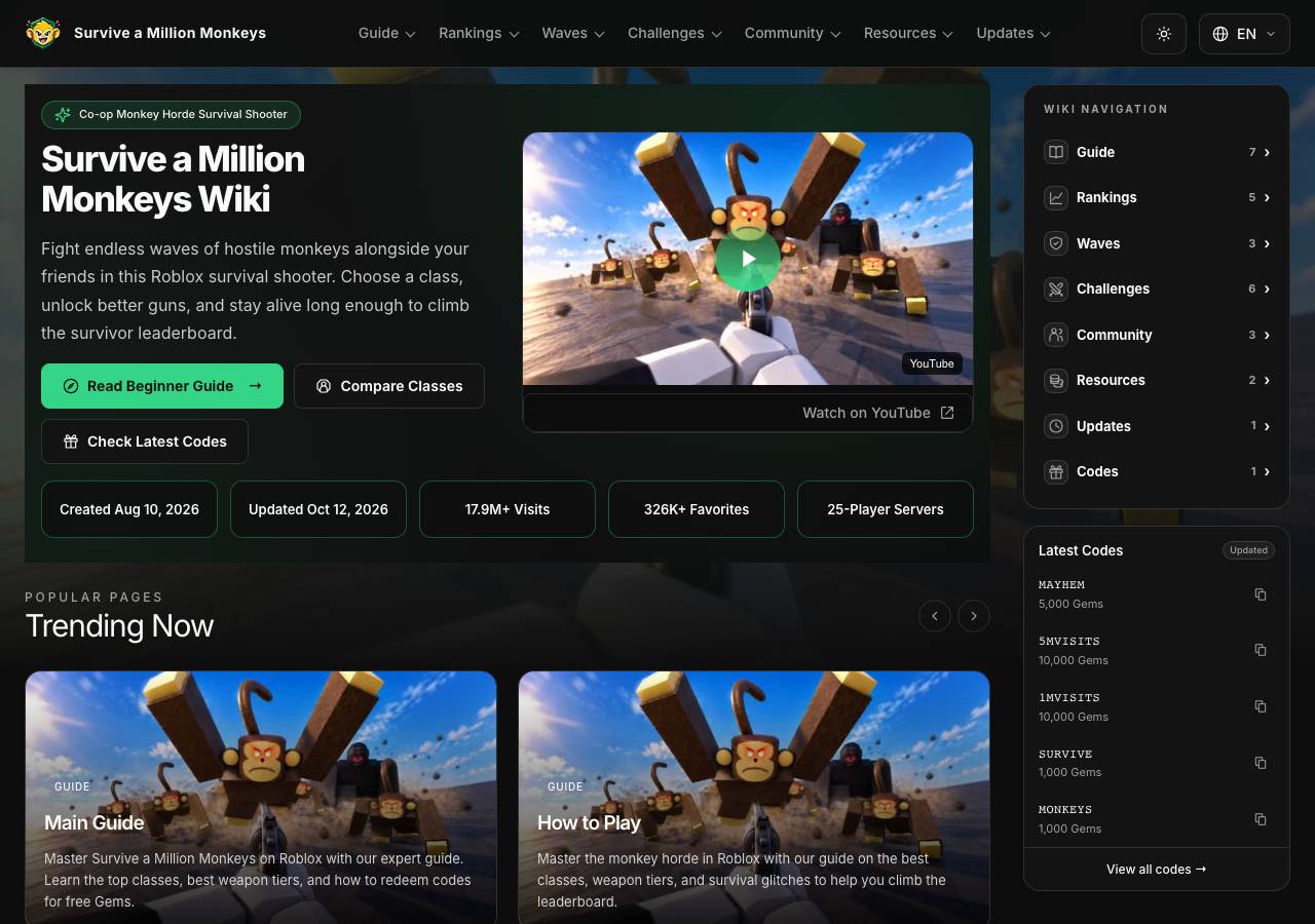 Screenshot of surviveamillionmonkeysroblox.wiki taken by the zone census on 2026-10-13