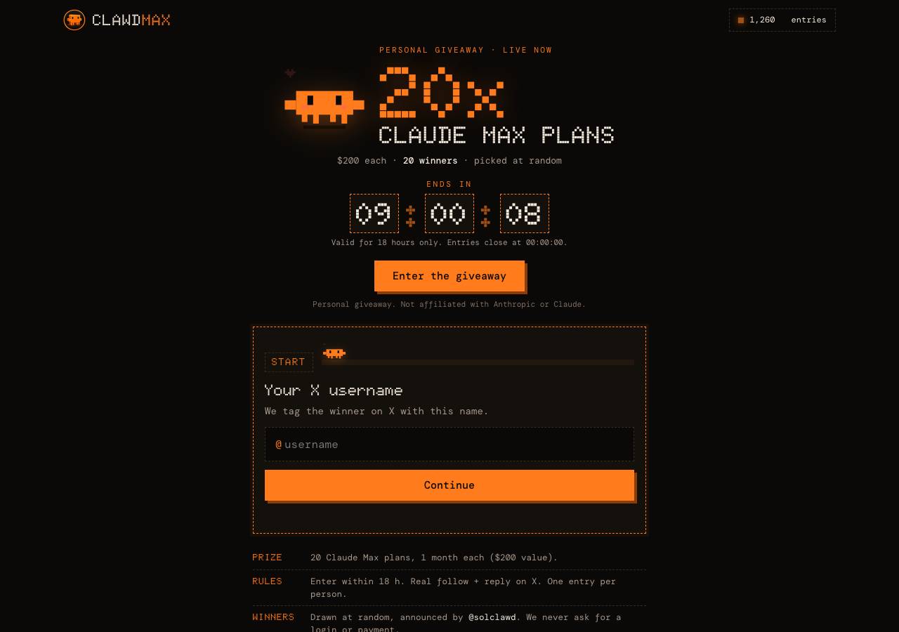 Screenshot of clawdmax.xyz taken by the zone census on 2026-10-15