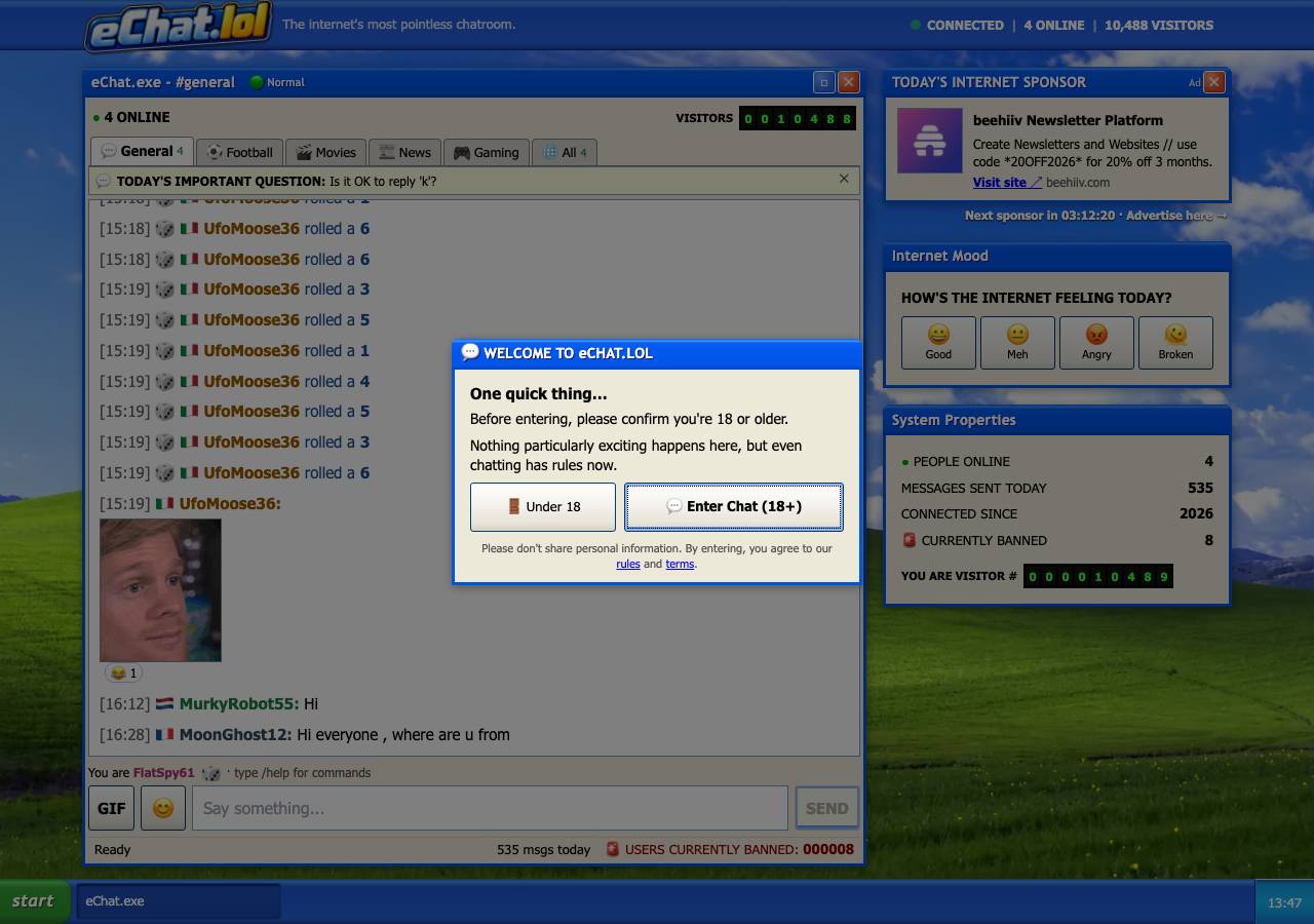 Screenshot of echat.lol taken by the zone census on 2026-10-15