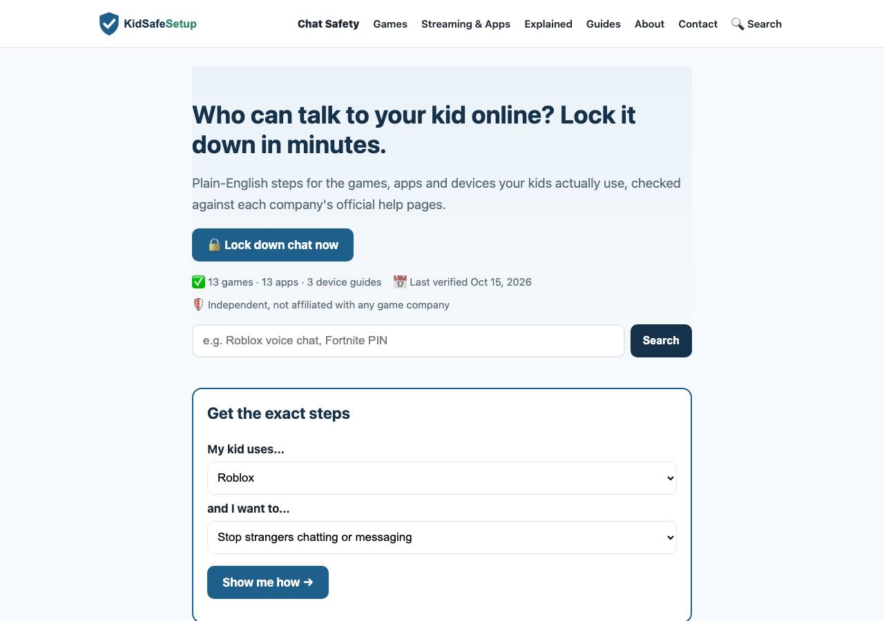 Screenshot of kidsafesetup.com taken by the zone census on 2026-10-15