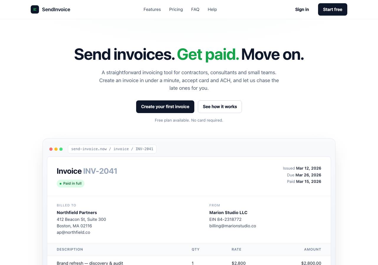 Screenshot of send-invoice.now taken by the zone census on 2026-10-15