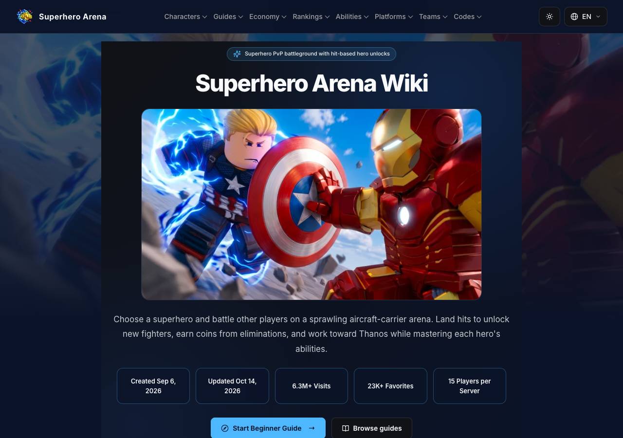 Screenshot of superheroarenaroblox.wiki taken by the zone census on 2026-10-15