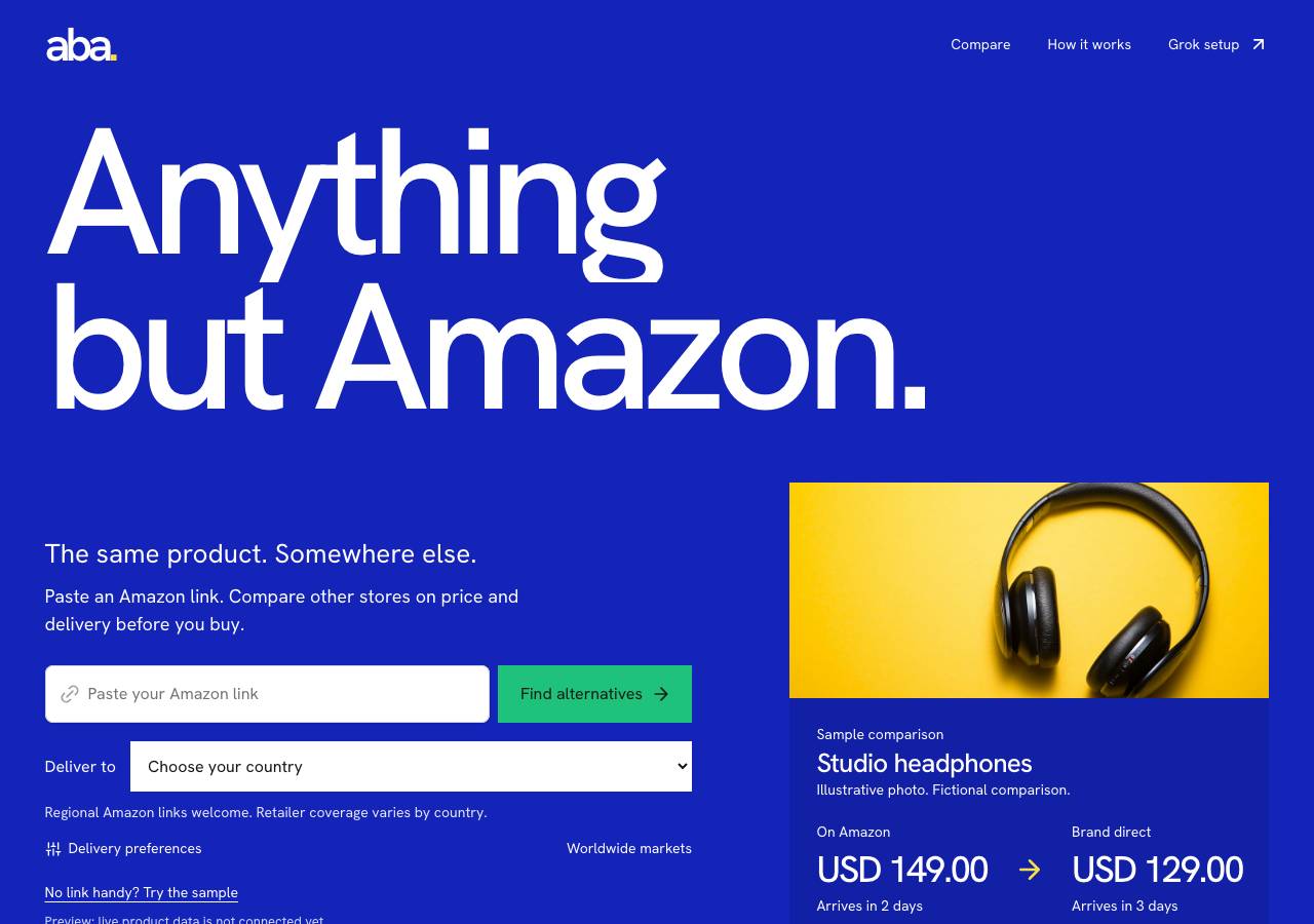 Screenshot of anythingbutamazon.tech taken by the zone census on 2026-10-16