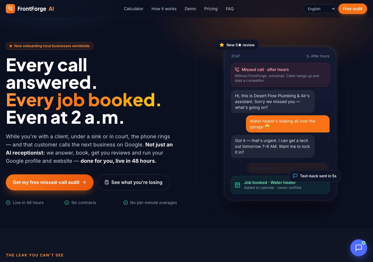 Screenshot of frontforgeai.store taken by the zone census on 2026-10-16