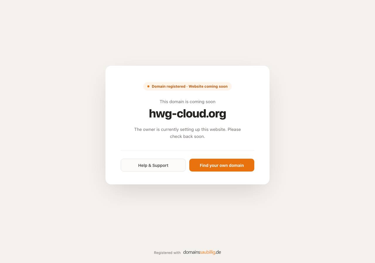 Screenshot of hwg-cloud.org taken by the zone census on 2026-10-16