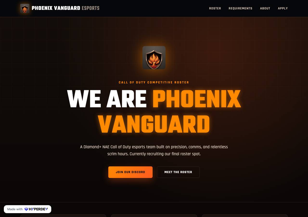 Screenshot of phoenixvanguard.org taken by the zone census on 2026-10-16