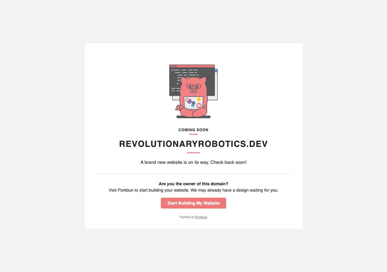 Screenshot of revolutionaryrobotics.dev taken by the zone census on 2026-10-16